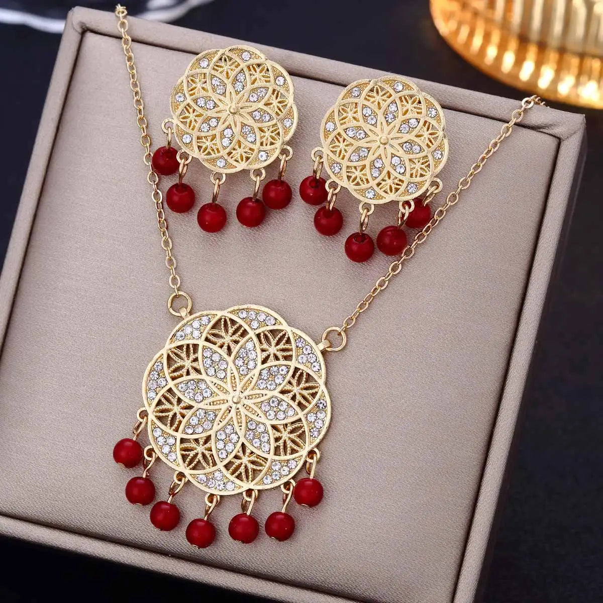 Boho Vintage Ethnic Flower Necklace Earrings Sets Luxury Crystal Bridal Indian Jewelry Set Wedding Accessories Women BIjoux Gift