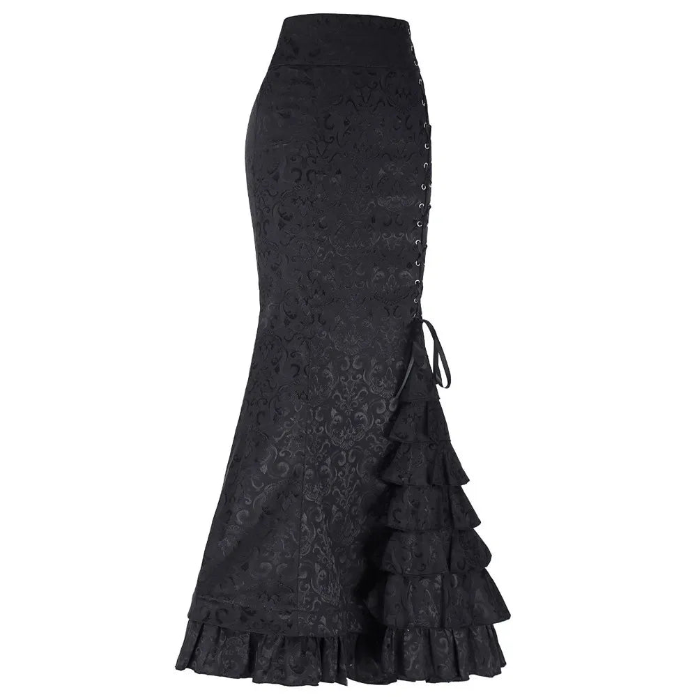 Vintage Women Trumpet Mermaid Skirt Gothic Long Steampunk Skirt Maxi Fishtail Victorian Ladies Retro Bandage Skirt Y2k Steetwear