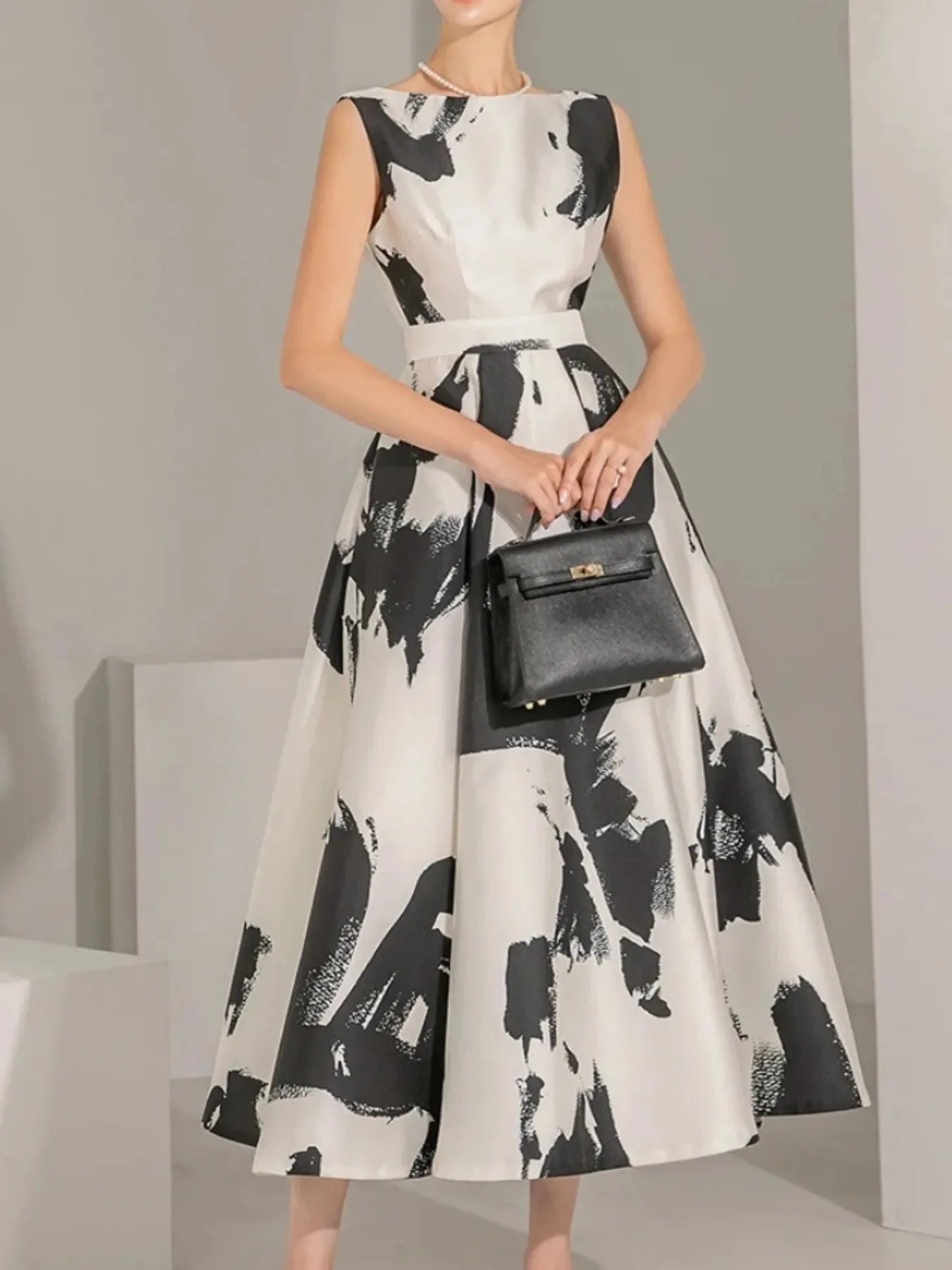 Women Elegant Casual Print Summer Dress Sleeveless Vintage A-Line Chic Party Birthday Vestidos Female Clothes New Midi Robe