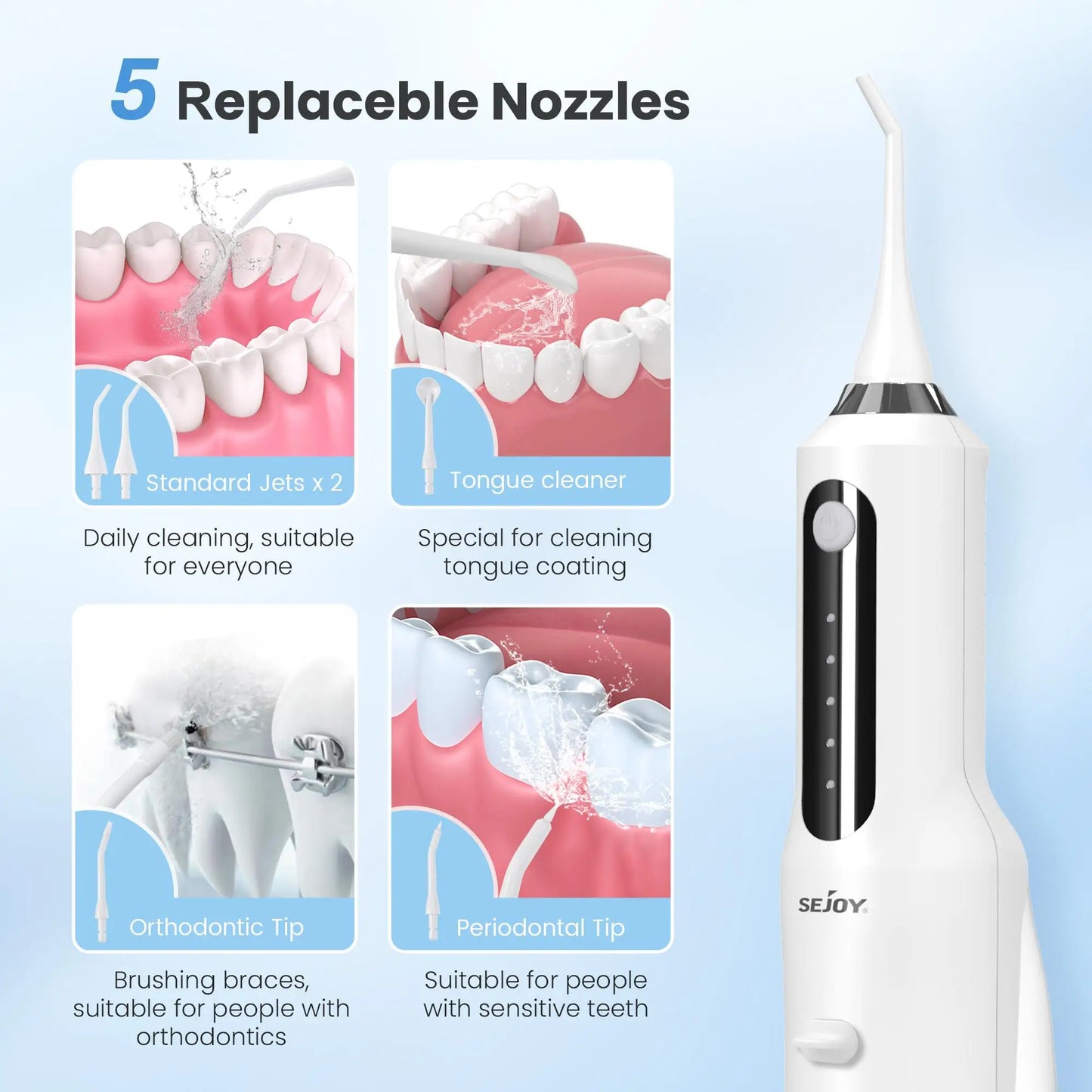 SEJOY Water Flosser for Teeth Irrigator Teeth Whitening Tool Portable Water Pick Personal Care Appliances Dental Teeth Cleaner