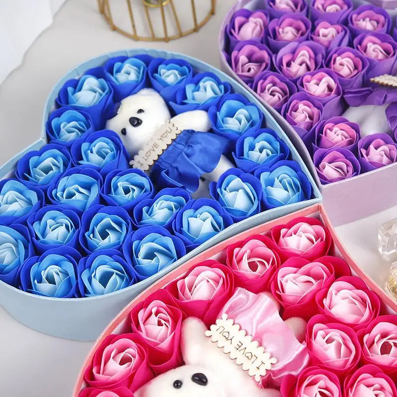 Flower Red Pink Soap Rose Love Gift Box With Bear Valentine's Day Mother's Day Anniversary Gift Wedding Party Decorations