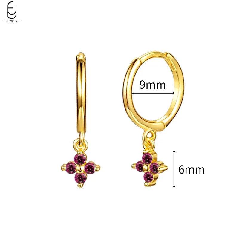925 Sterling Silver Needle Rose Red Crystal Stud Earrings For Women Water Drop/Heart Pendant Gold Earrings Fashion Jewelry Gifts