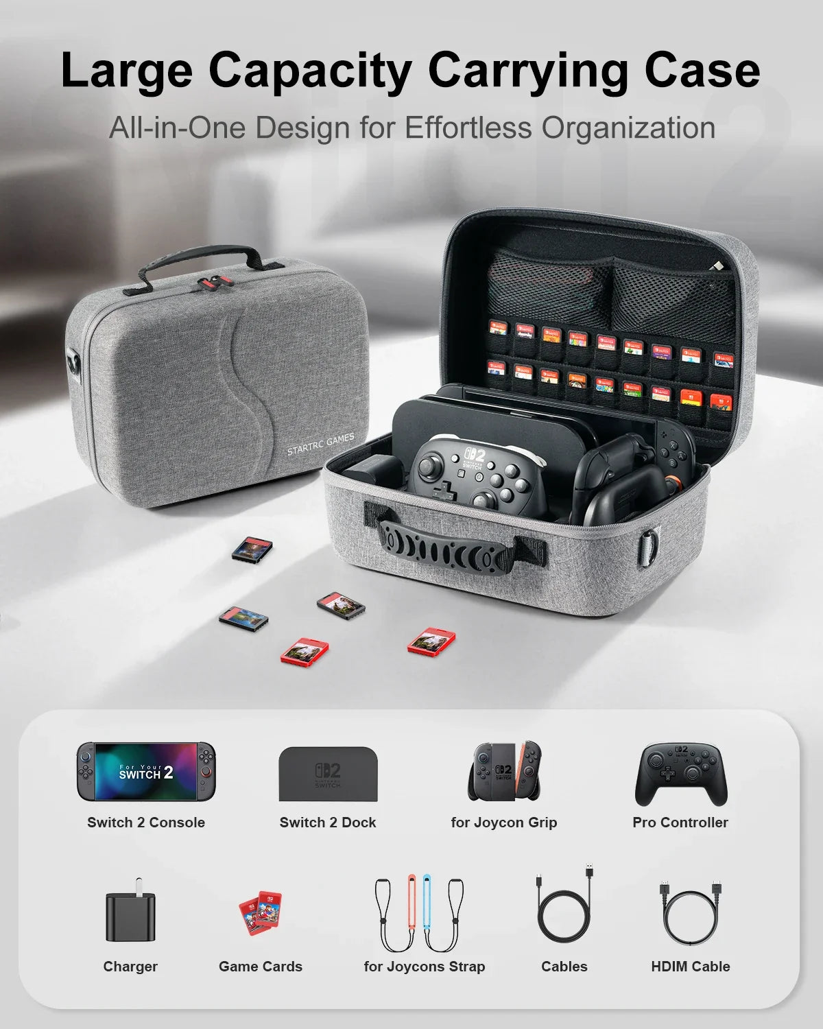 Switch 2 Travel Case Portable Storage Bag All-in-One Carrying Case Hard Shell Bag for Nintendo Switch 2 Console Game Accessories