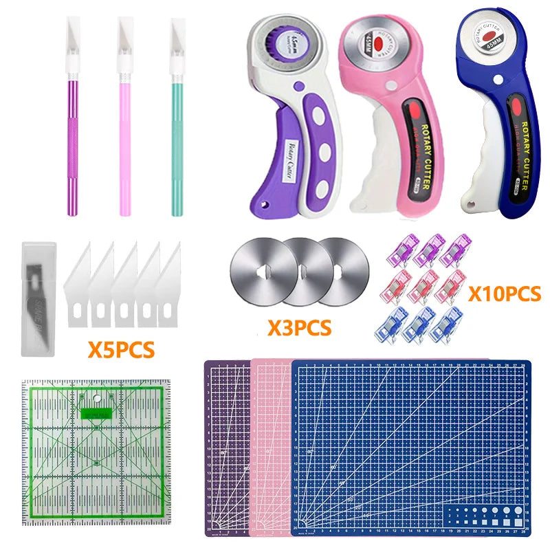 45mm Precision Rotating Cutter Set, Carving Knife, A4 Cutting Pad, Patch Measuring Tape, Sewing, Embroidery Craft Production.