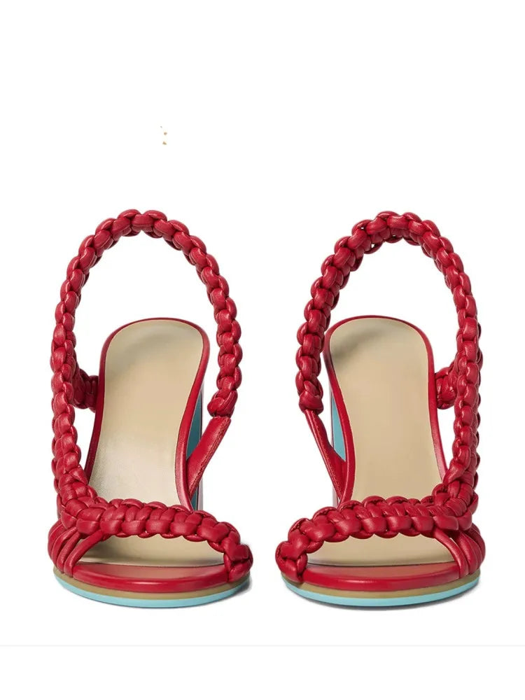 2026European and American Summer Women's Coarse High-heeled Woven Sandals Fashion Runway Plus Women's Sandals