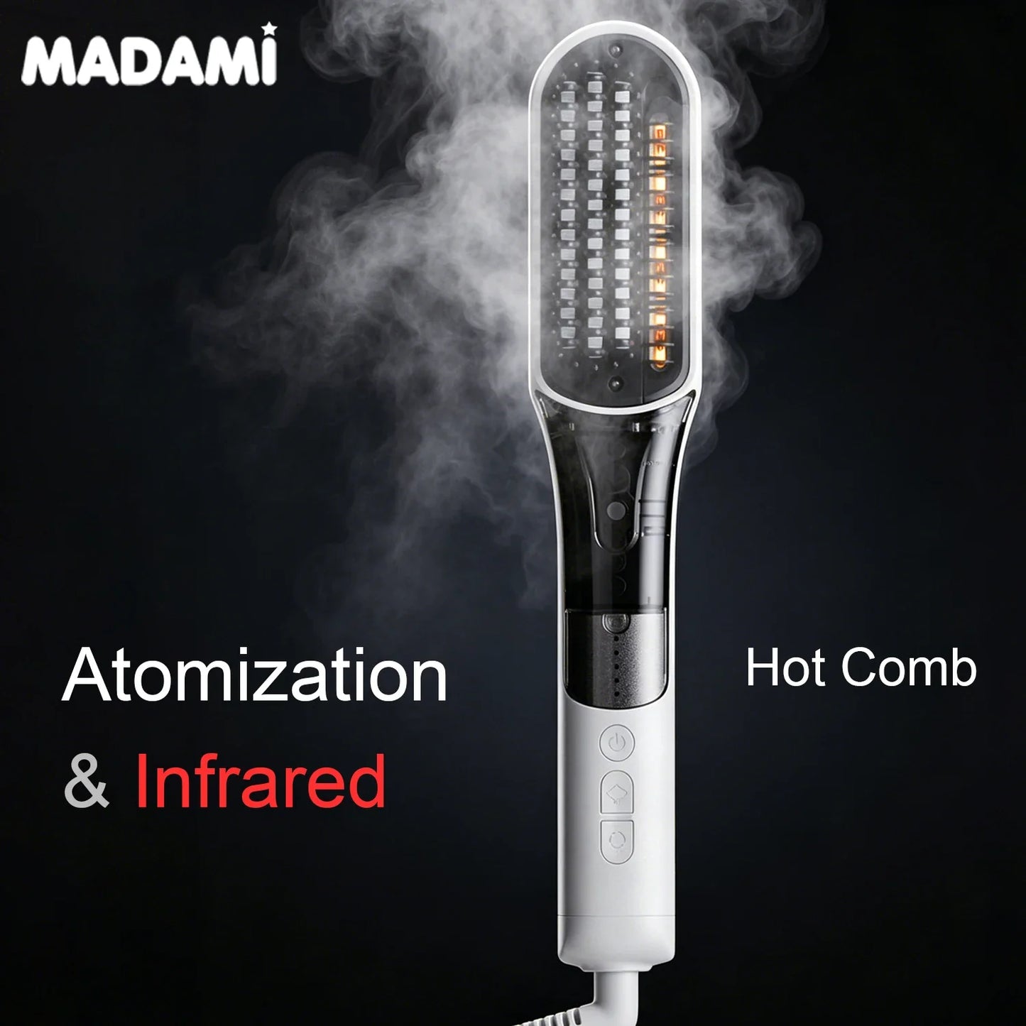 Steam Hair Straightener Brush 2-in-1 Hot Mist Red Light Therapy 4 Temp MCH Fast Heating Anti-Scald Hair Styling Tool for Home Tr