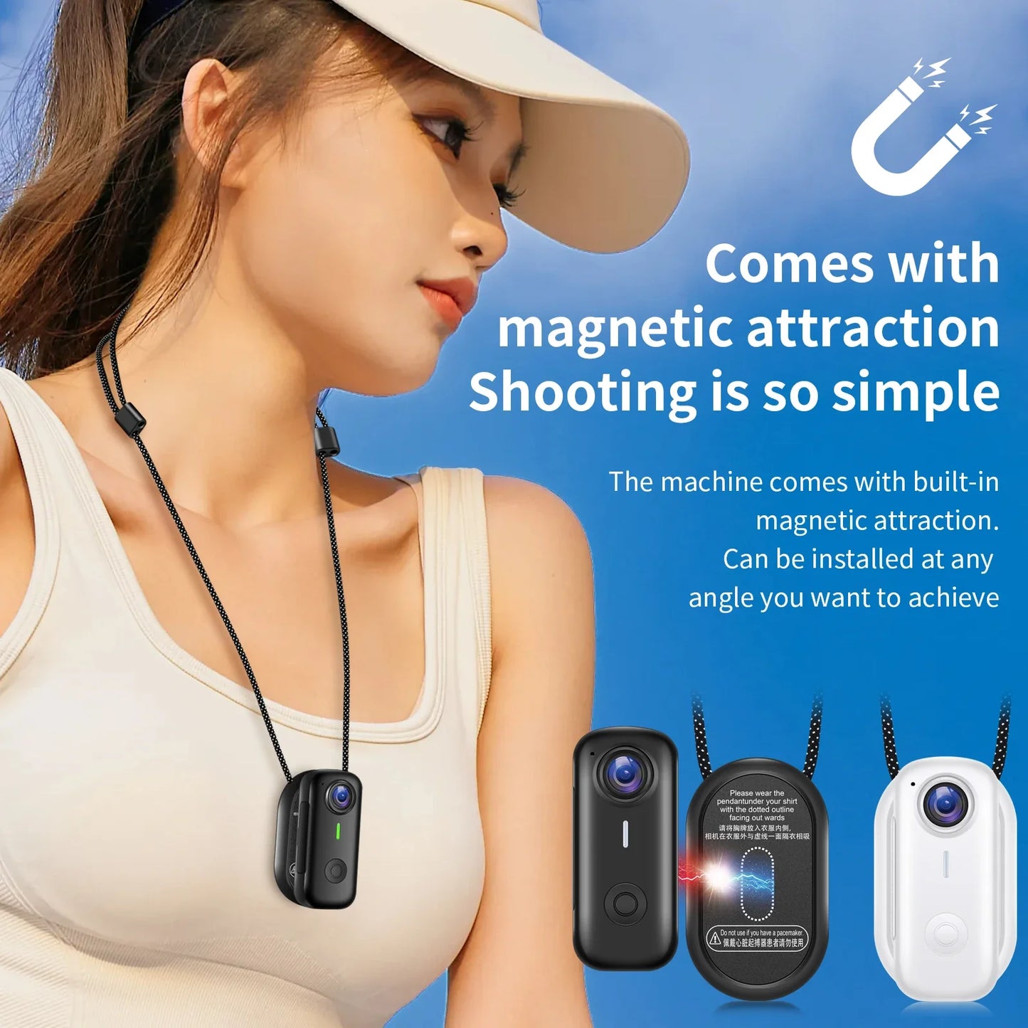 Mini Magnetic Thumb Action Cam 120° Wide Angle Smart Anti Shake For Bike Vlog Motorcycle Daily School Recording And Cycling