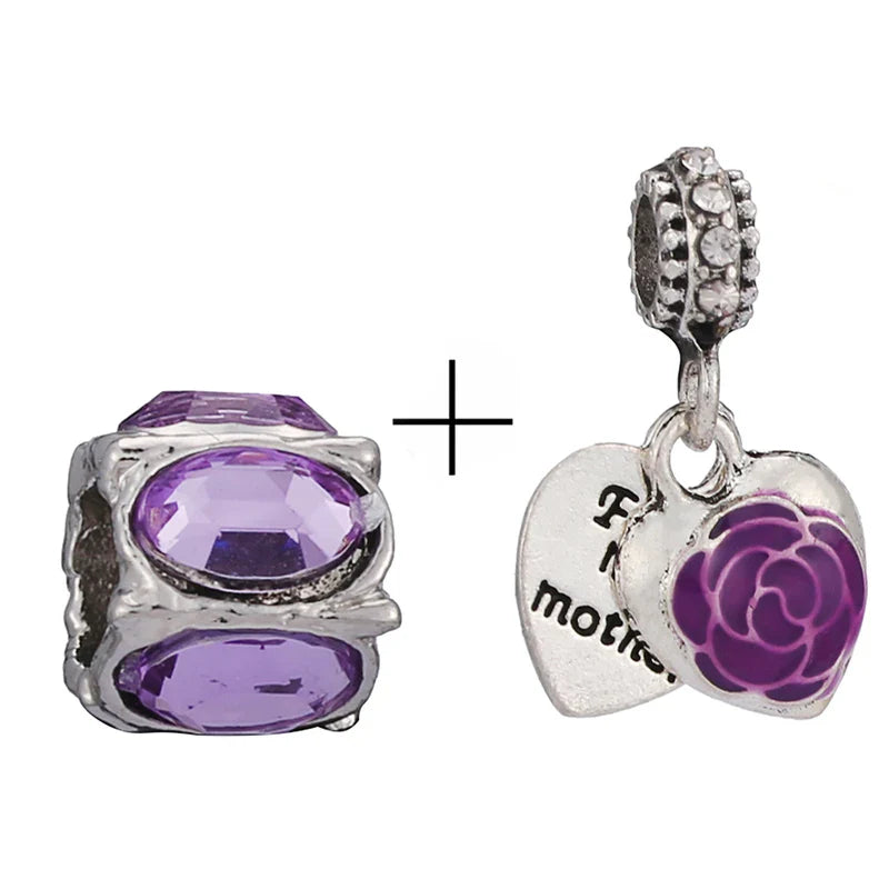 BRACE CODE 2Pcs/Lot Pan Spring New Purple Charm Love Floral Diy Beads Pendant Making Men's Women's Children's Fine Bracelets