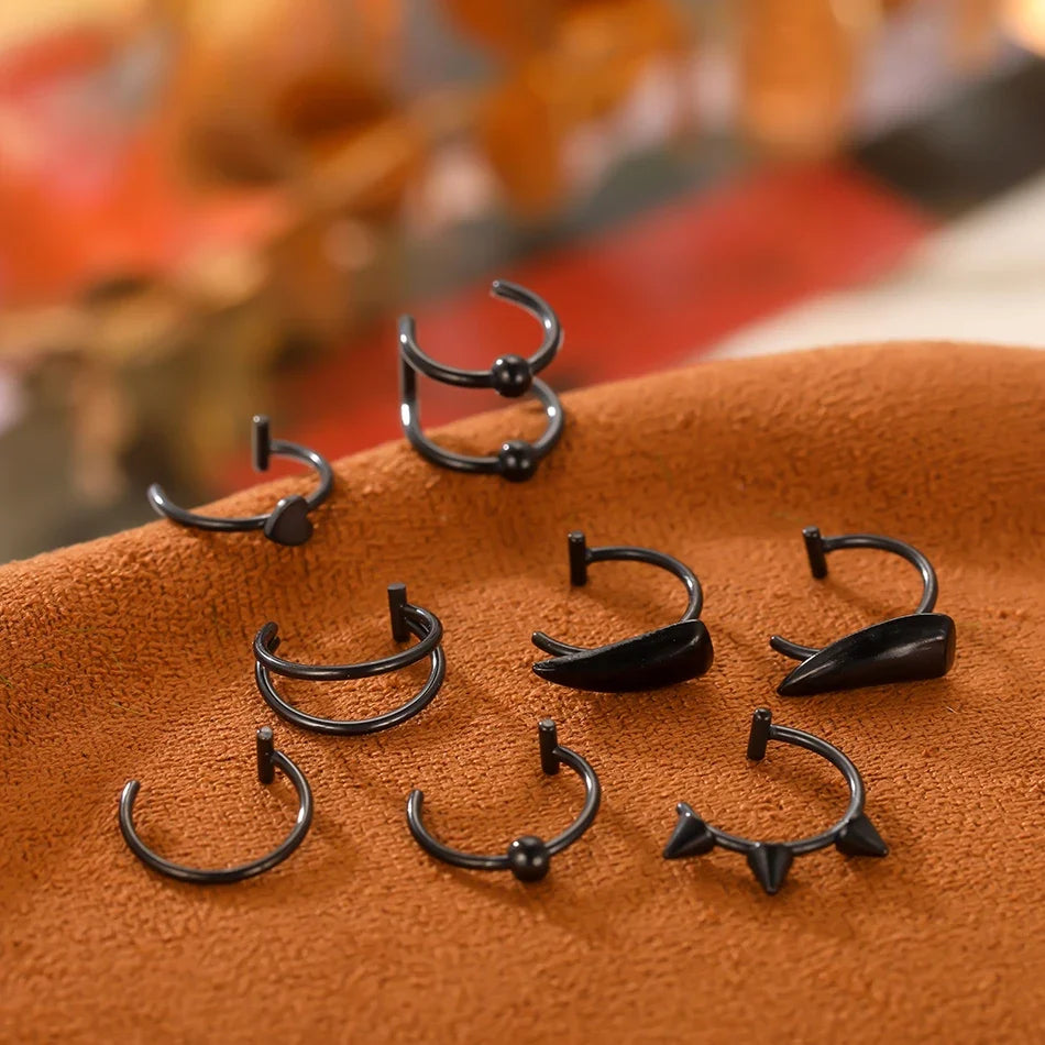 1PC Stainless Steel Fake Nose Ring Hoop Septum Rings Non-Pierced C