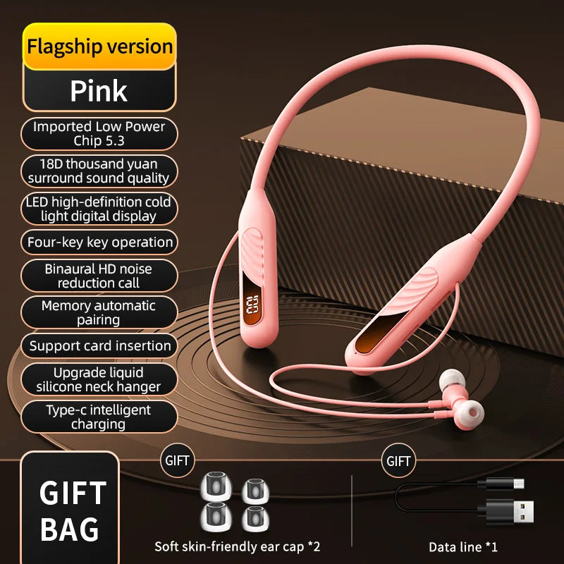 BT8 Wireless Bluetooth Earphones Headphones Outdoor Sports Headset V5.3 Display Button Control Earbuds for Music