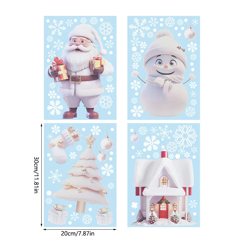 4-9 Sheets Christmas Window Stickers Snowman Snowflake DIY Electrostatic Decal 2024 Christmas Decorations For Home New Year Gife