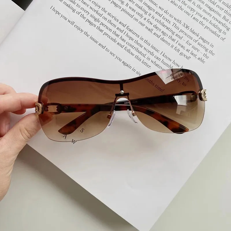 Women's Luxury Sunglasses Vintage Gradient Y2K Style Sun Glasses Men Rimless Pilot Goggles Uv400 Unisex Glasses for Spicy Girls