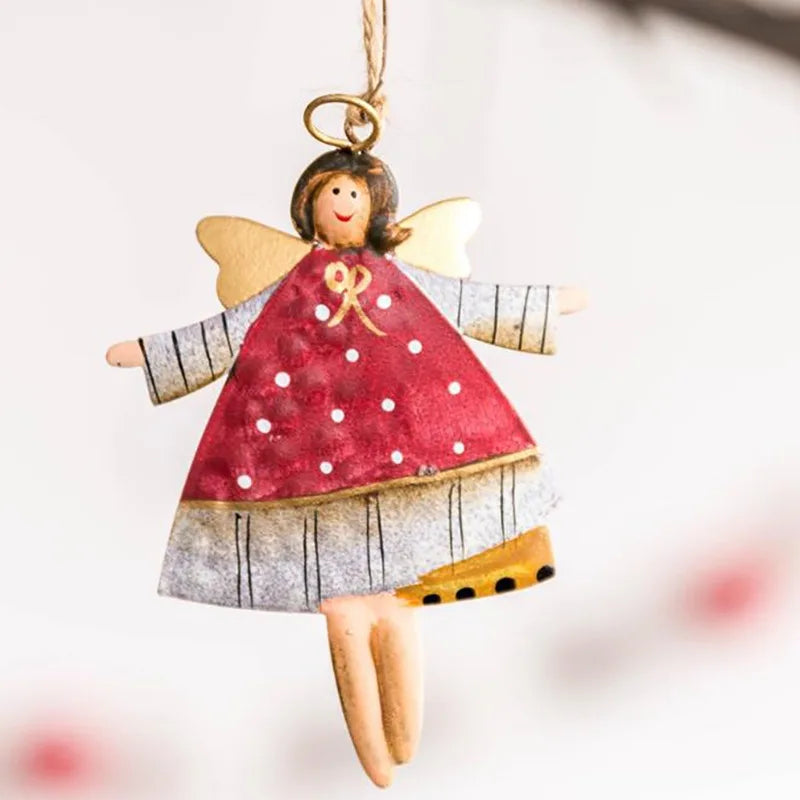 Retro Metal Xmas Tree Embellishment Welcome Door Hanging Pendants Santa Claus Cartoon Angel Doll Drop Ornaments Christmas Decor