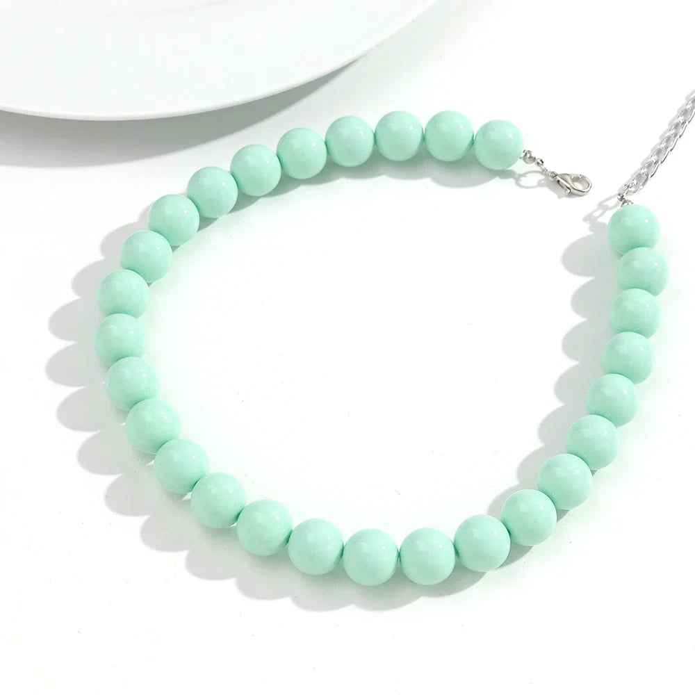 Boho Colorful Acrylic Big Ball Bead Chain Necklace Trendy Handmade