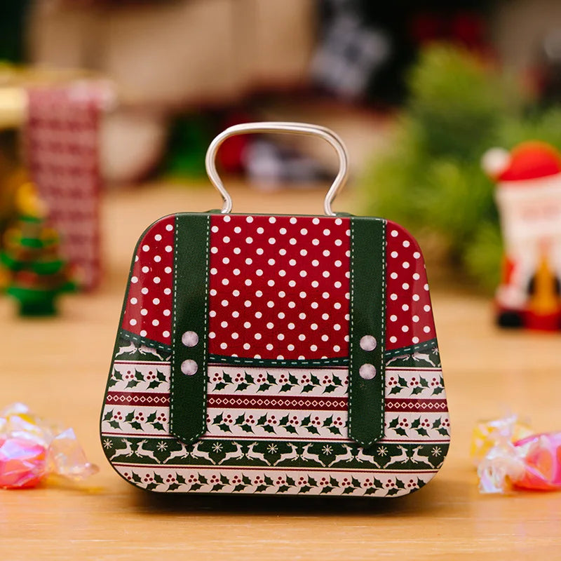 Christmas Tin Gift Box Metal Candy Box Square Candy Storage Containers for Holiday Xmas Supplies Happy New Year
