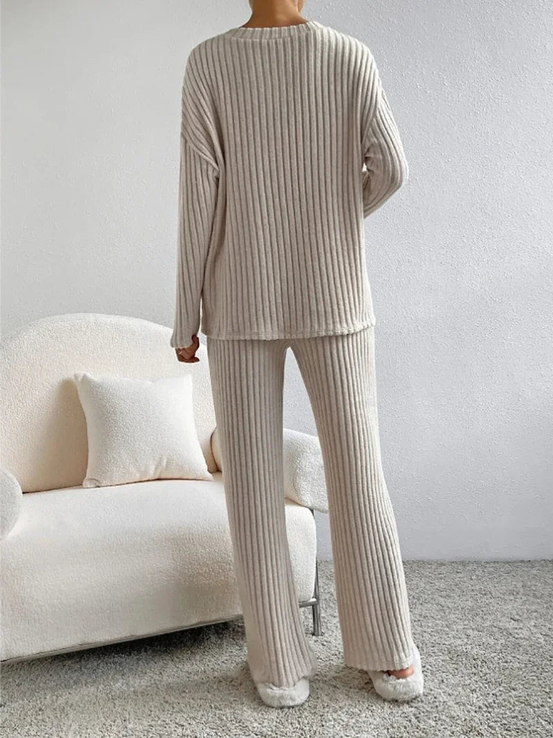 Two-piece Set Female 2024 Fall New Fashion Casual Straight Pants Temperament Loose V-neck Pit-stripe Knitting Women's Clothes