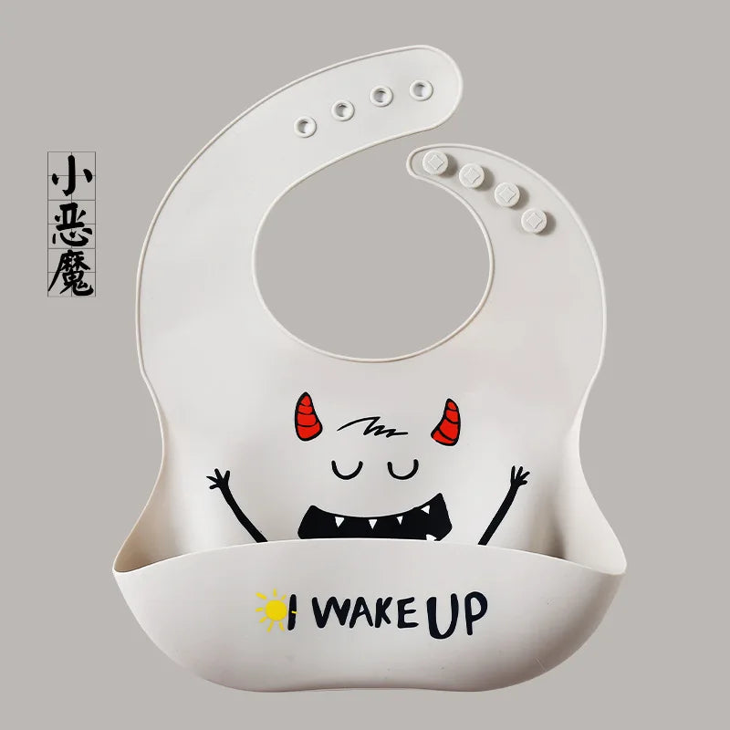 Cute Baby Bibs Waterproof Silicone Bib Infant Toddler Feeding Saliva Towel Cartoon Adjustable Children Apron with Pocket Scarf
