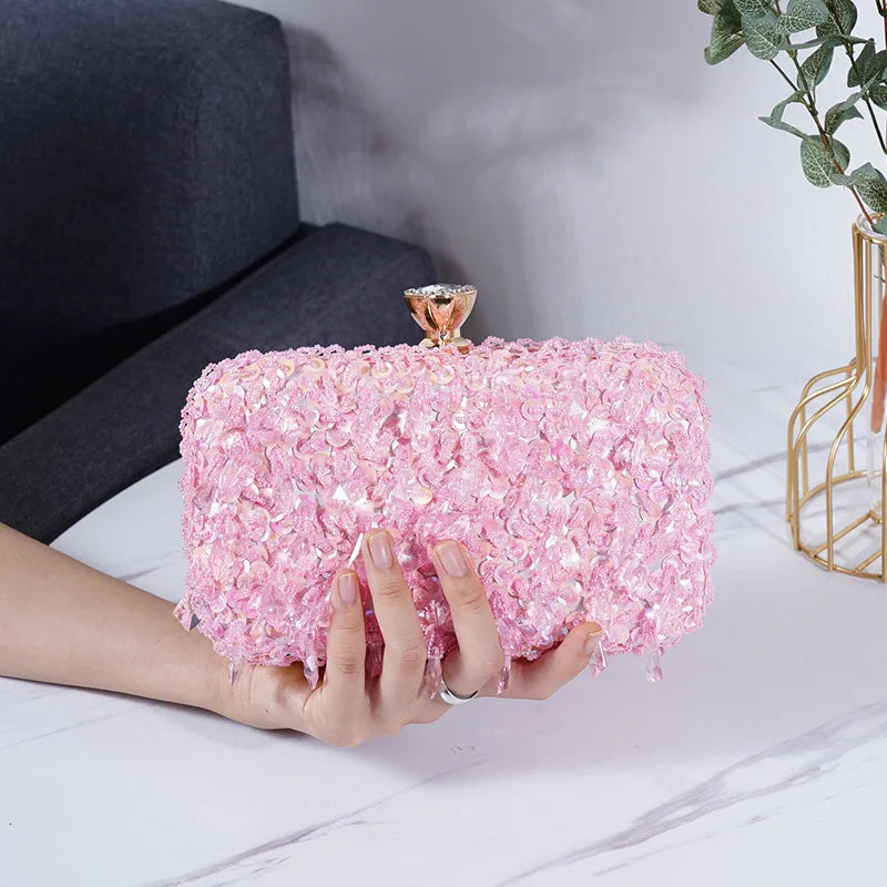 2024 New Women's Evening Bags Fashion Luxury Sequin Beaded Banquet Handbags Clutches Ladies Chain Small Shoulder Bag Purses