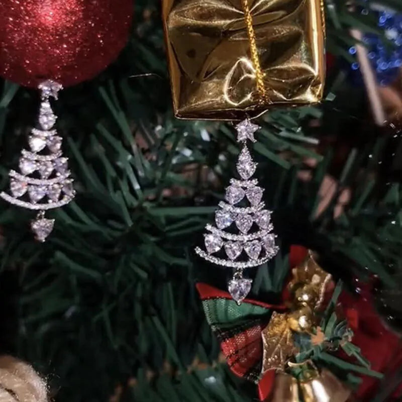 Wholesale 925 Silver Needle Christmas Tree Snowflake Earrings Dangle Women Jewelry Xmas Earring