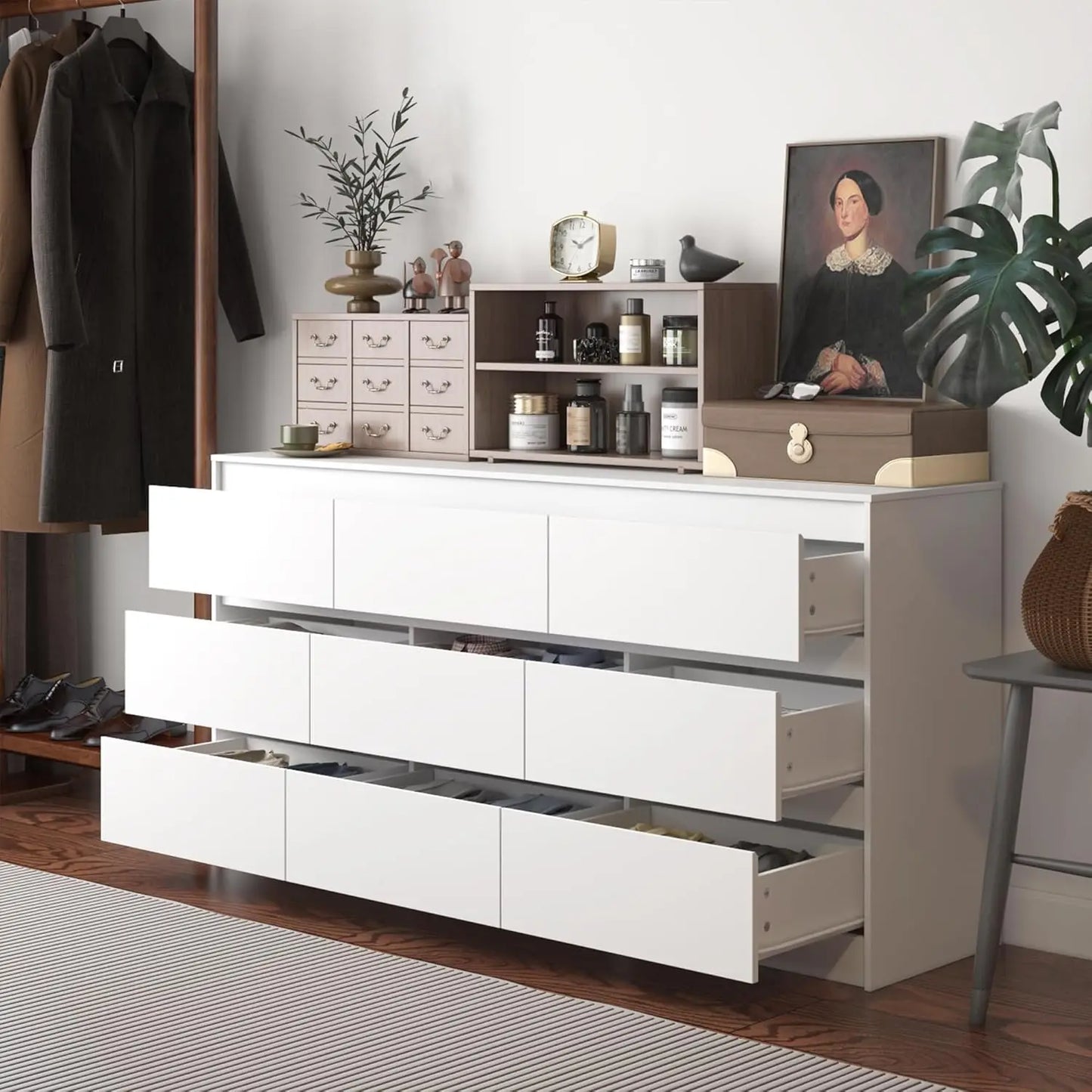 9 Drawer Dresser for Bedroom with Deep Drawers, Large Wood Chest of Drawers Handle Free.