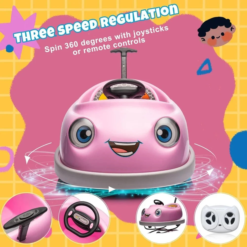 12V Electric Ride on Kids Bumper Car W/Remote Control,360 Degree Spin,Push Rod Rocker Horse Function Babies Toddlers Bumping Car