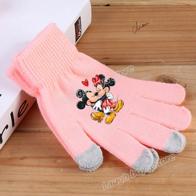 Disney Anime Glove Mickey Mouse Cartoon Five-finger Gloves Outdoor Sports High Quality Touch Screen Knit Mittens Kawaii Kid Gift