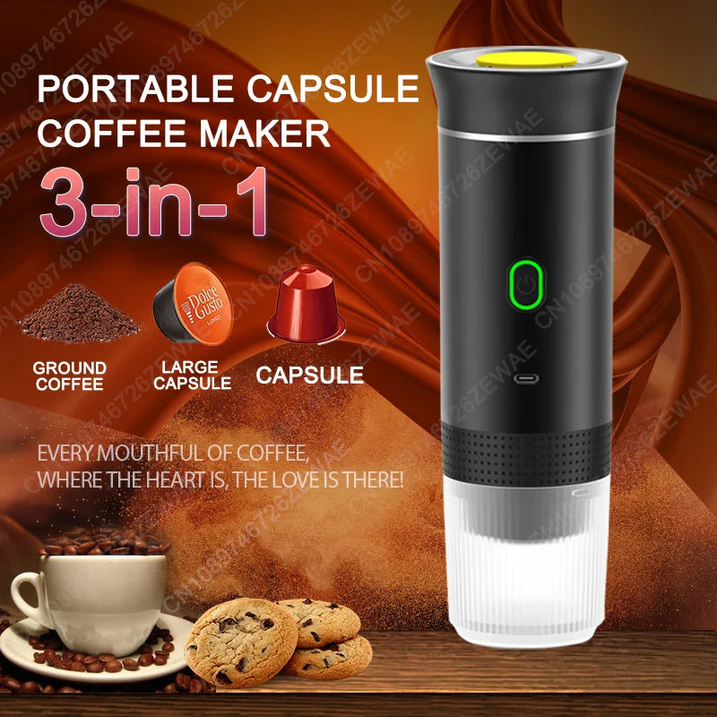 3-in-1 Portable Electric Coffee Maker 20Bar Espresso Machine, Capsule&Powder Compatible for Camping/Office/Travel with Fast Heat