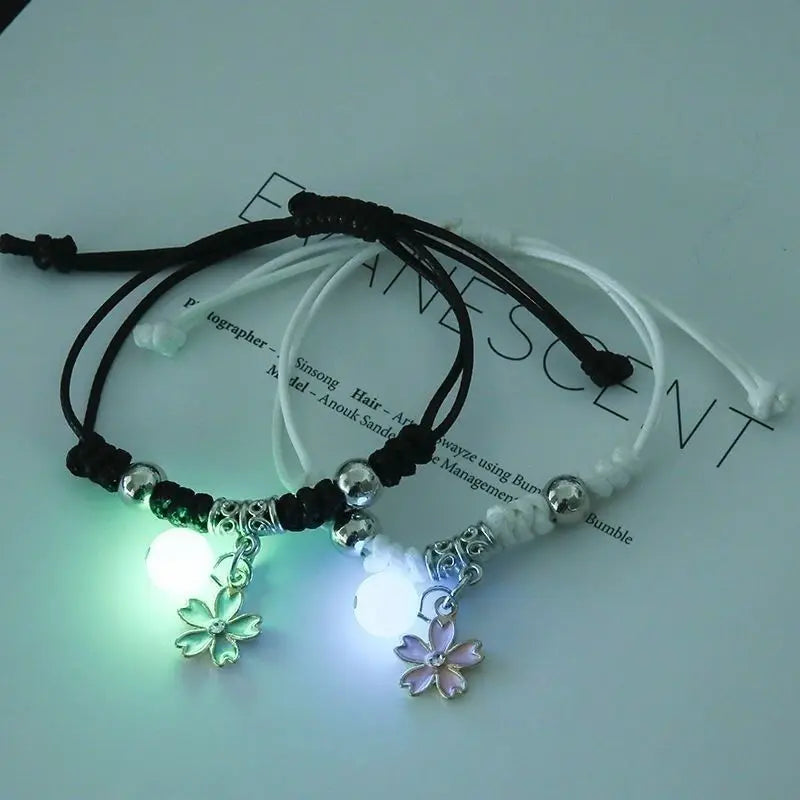 Fashion Luminous Beads Star Couple Bracelets For Women Men Charm Cat Flower Heart Key Lock Cross Matching Bracelets Bff Jewelry