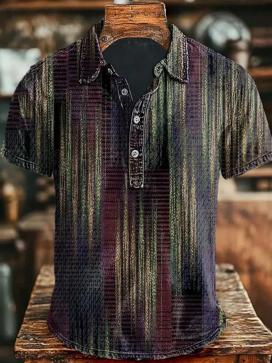 New American Retro Military Style Short Sleeved Polo Shirt with Red, Green, Black Camouflage Printed Casual Shirt