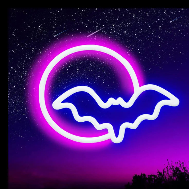 Halloween Neon Sign Moon and Bat, USB/Battery Powered, Bar, Living Room, Home, Party Decorative Lights