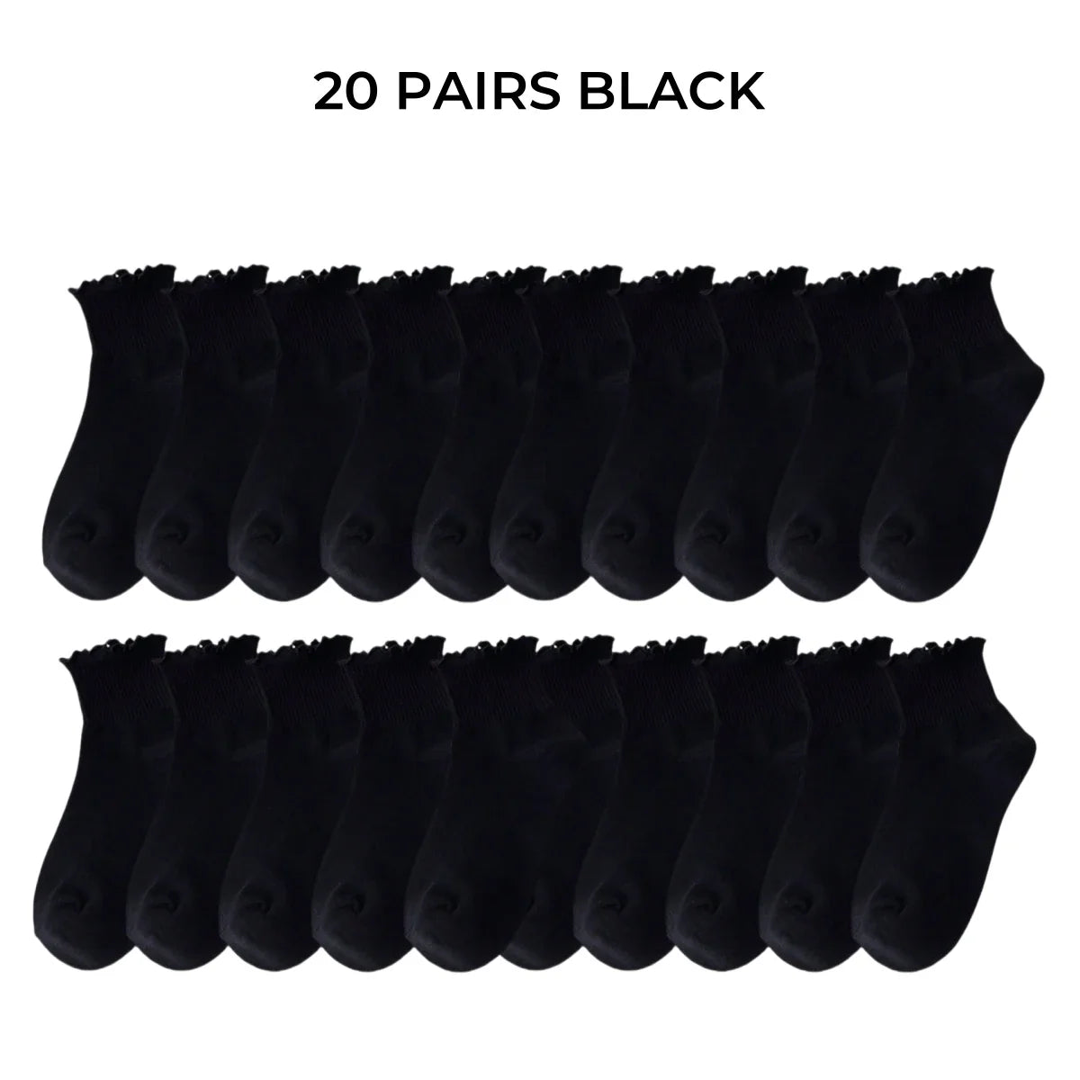 Women's Crew Socks with Ruffles, White and Black, Comfortable, Breathable, Moisture-Absorbing and Sweat-Wicking