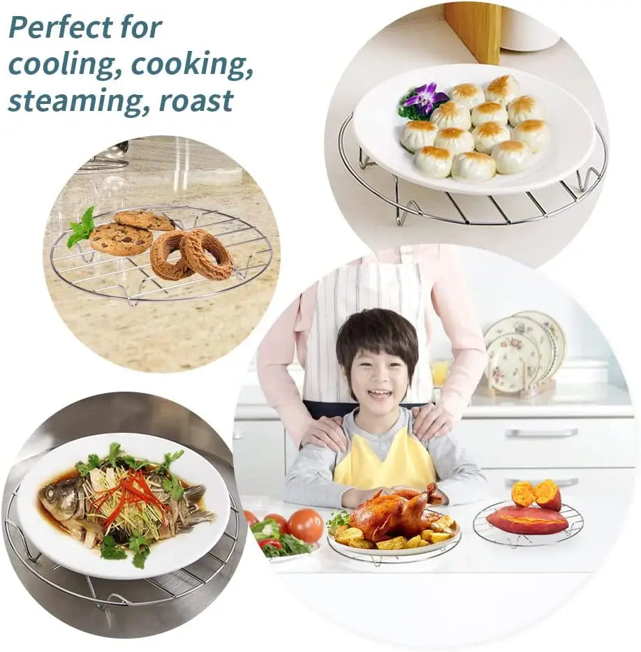 6/7/8 Inch Round Cooling Rack Stainless Steel Cooking Steaming Roasting Rack for Oven Pot Air fryer Pressure Cooker Cake Pan