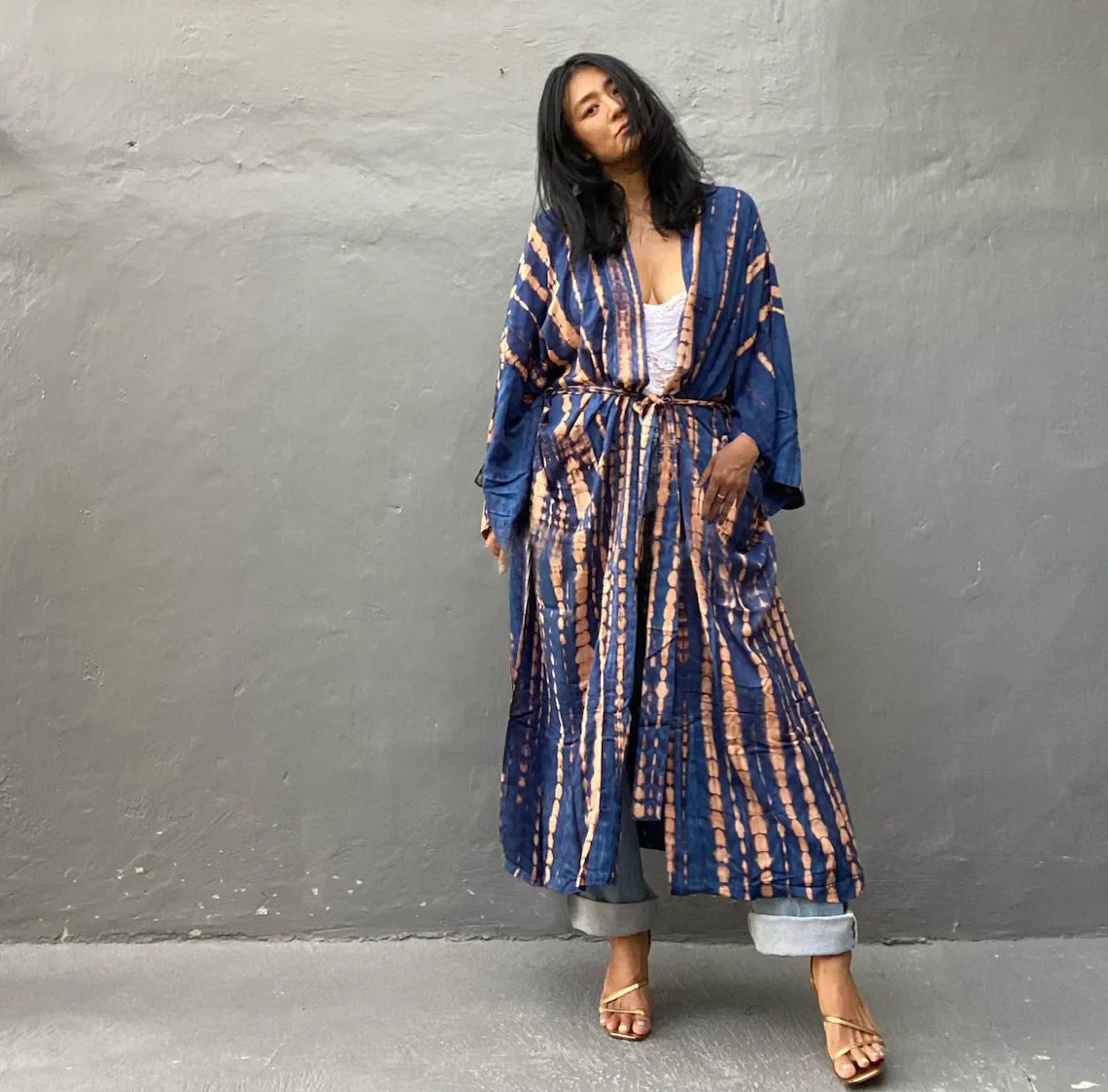 2023 Women's Boho Stripe Tie Dye Swimsuit Cover Up with Belt Tunic Sarong Cardigan Dress Bikini Cover-ups Beach Wear Kimono