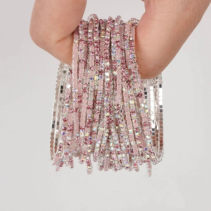 5pcs Fashion Colorful Acrylic Crystal Rhinestone Elastic Bracelet for