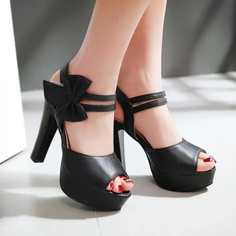 Sandals Female Summer 2024 New High-heeled 13cm Fish Mouth Shoes Bow Sexy Rough with Waterproof Platform Roman Women's Shoes