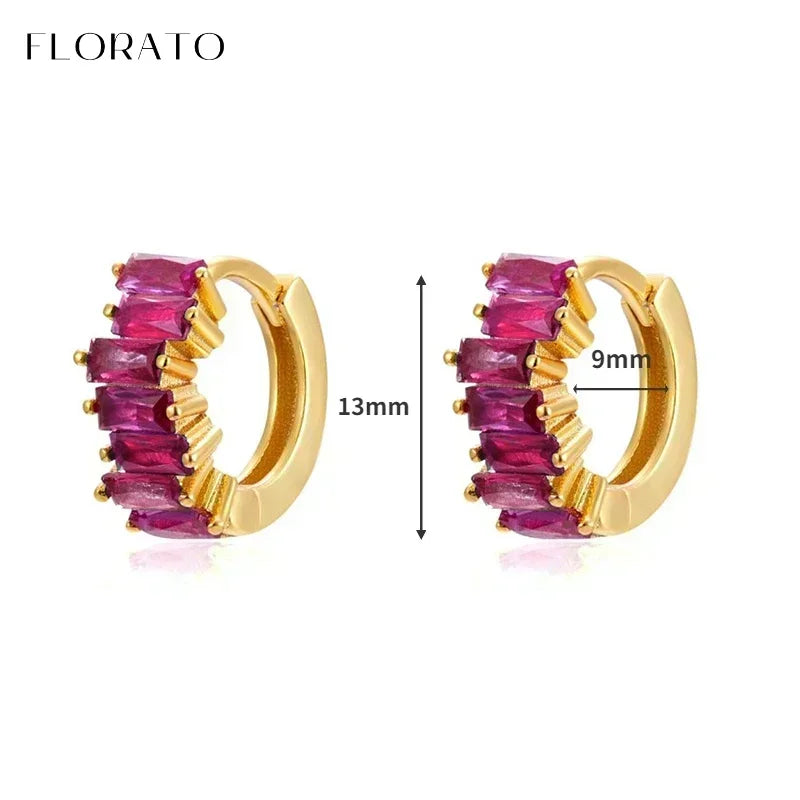 925 Sterling Silver Ear Needle Rose colors Zircon Hoop Geometric Pendant Earrings for women Luxury Fashion Wedding Jewellery2023