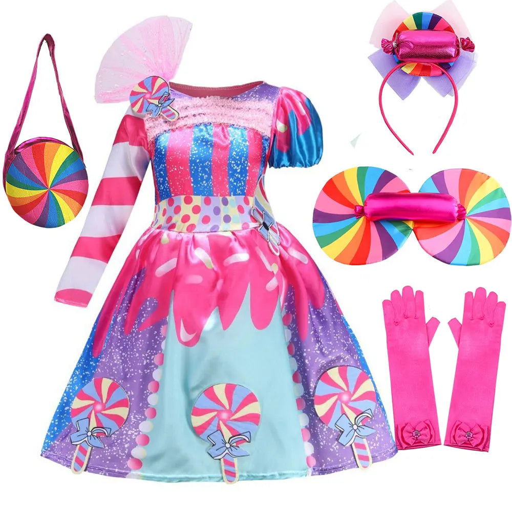Delicate Princess Lollipop Fairy Costume Girls Halloween Candy Role Play Dress up Kid Carnival Purim Party Cute Vestidos Rainbow