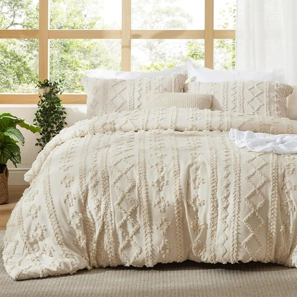 3 Pieces Queen Comforter Set Embroidered Bedding