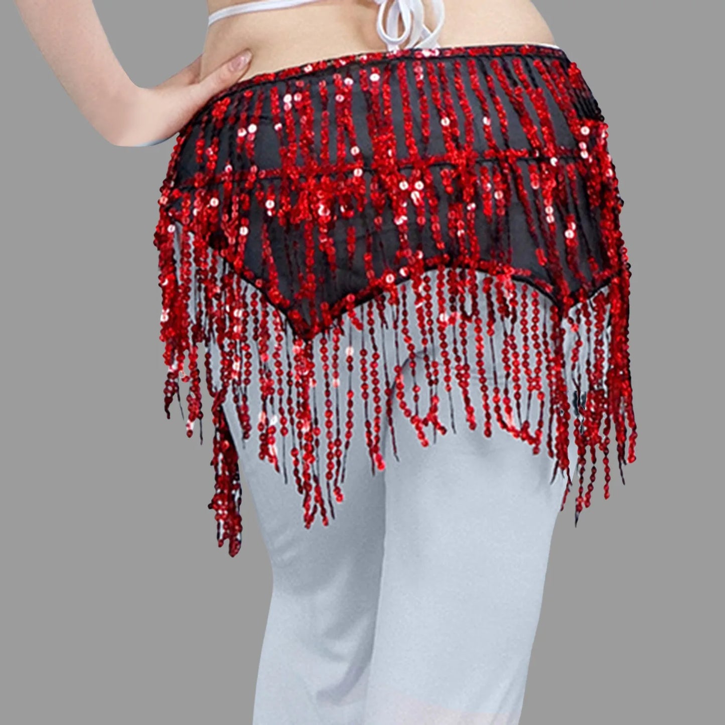 Belly Dance Skirts for Women Midi Length Women Belly Dance Training Waist Chain Short Wrap Hip Skirt With Sequin Fringe Skirts