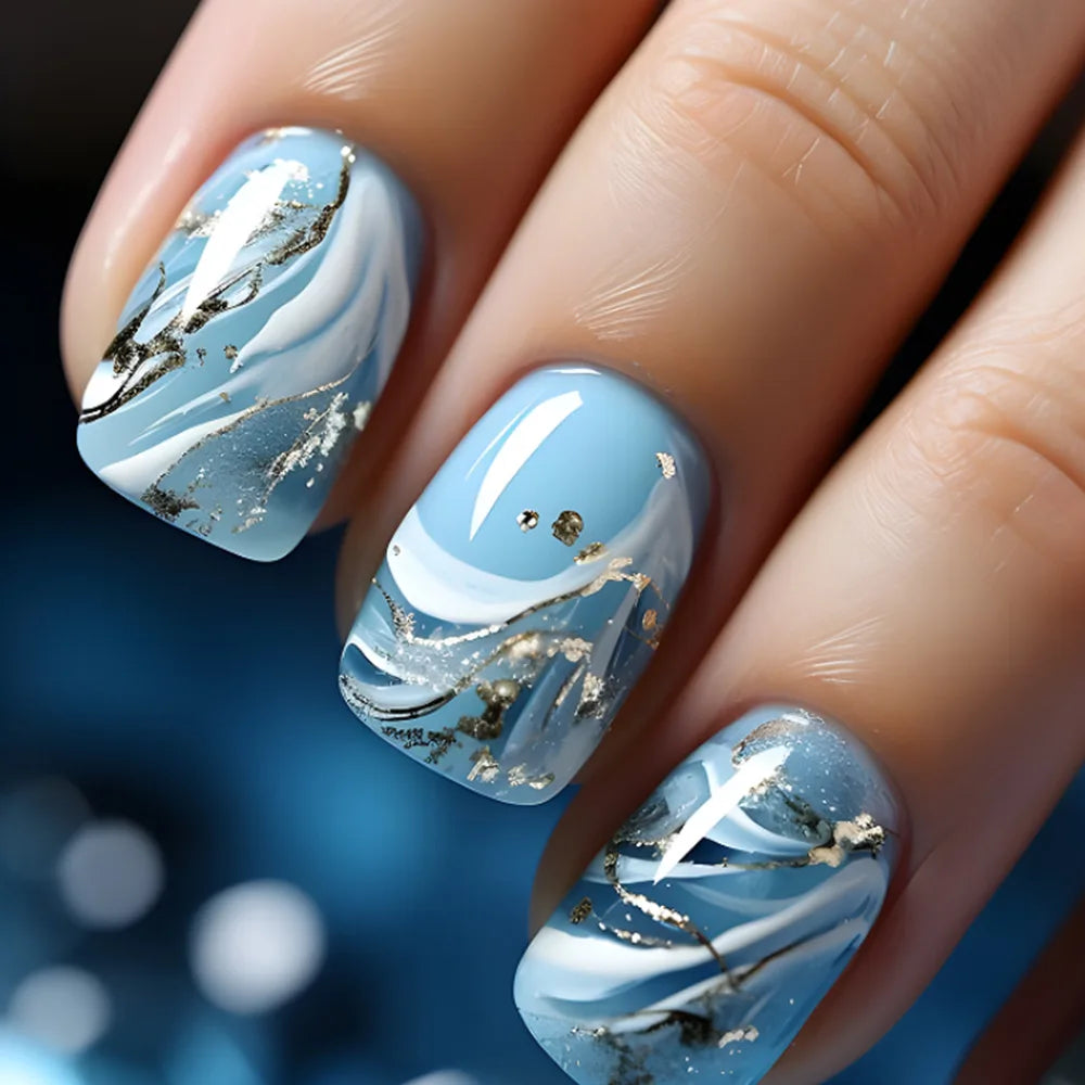 24pcs Golden Stripe Press on Nails Long Square False Nails Full Cover Nail Tips.