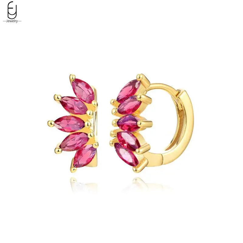 925 Sterling Silver Needle Rose Red Crystal Stud Earrings For Women Water Drop/Heart Pendant Gold Earrings Fashion Jewelry Gifts