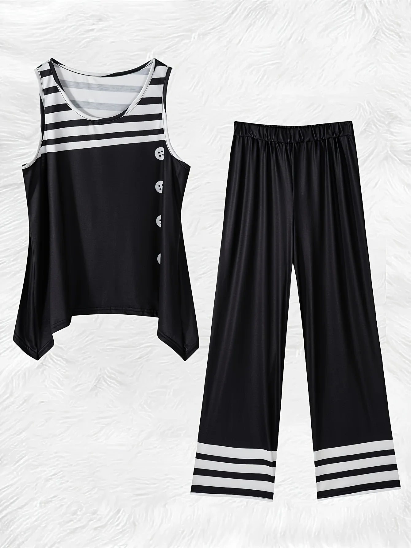 Printed Design Spring and Summer collection Black And White Stripes Pattern vacation style women's pants suit