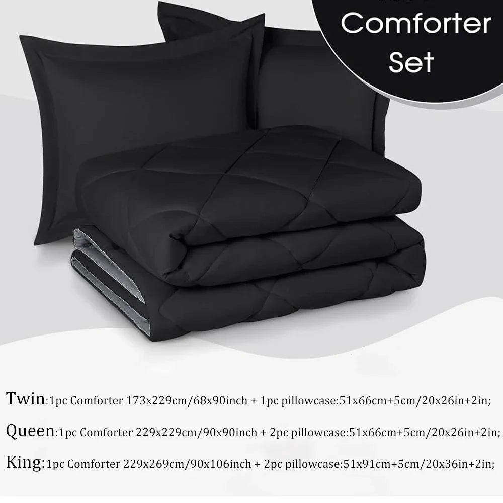 Reversible Comforter Set Queen/King Size, Comforter, Pillow Shams, Red & Black.