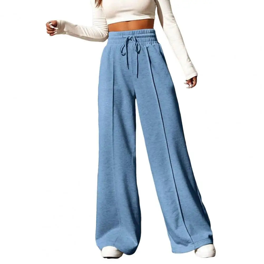 Spring And Summer Ladies' Fashion Solid Colour Drawstring High Waist Wide Leg Pants Daily Wide Leg Comfortable Thin Sweatpants