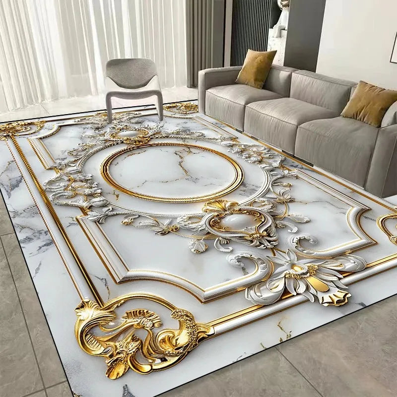 Modern Golden Luxury Carpet Washable Lounge Rug, Large Area Living Room Sofa Decoration Rug Bedroom Decor.