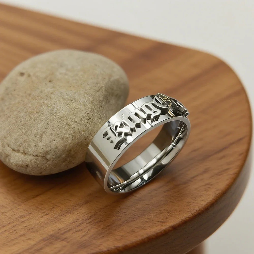 Custom Silver Men's Ring Chunky Gothic Rings Old English Personalized Luxury Name Ring Stainless Steel Jewelry Boyfriend Gift