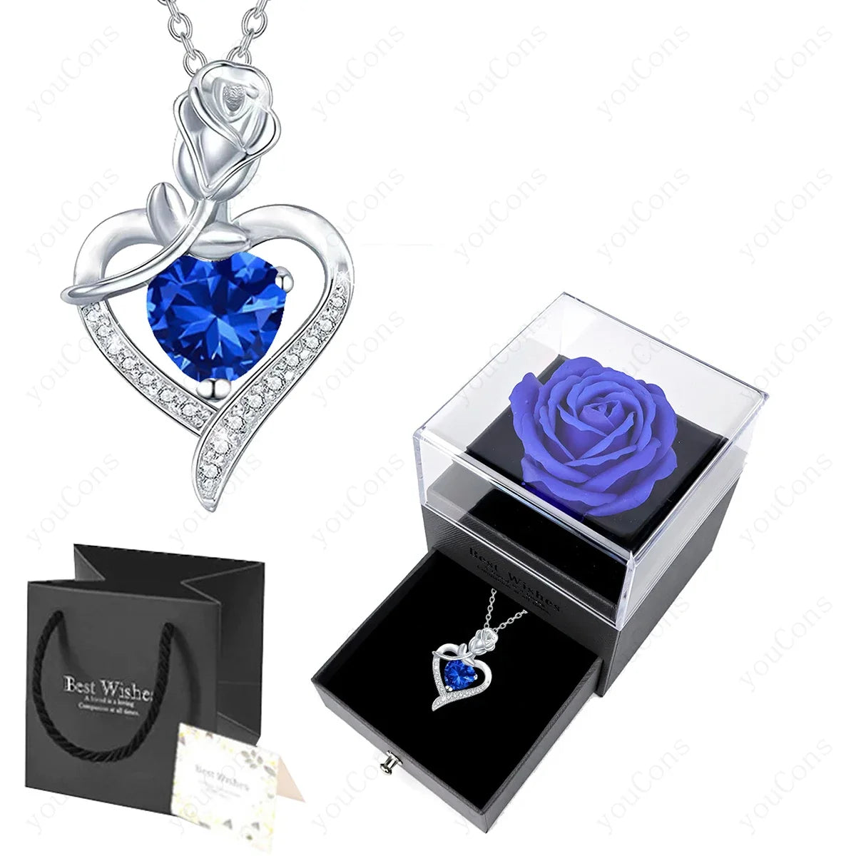 Luxury Red Zircon Heart Necklace With Rose Flower Gift Box For Girlfriend Birthday Valentine Gift  Romantic Accessories