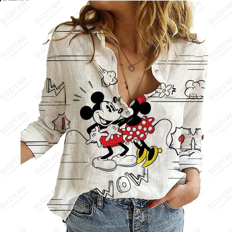 2023 Summer New Women's Long Sleeve Shirt Disney 3D Printed Button Cardigan Temperament Simple Shirt Street Loose Women's Shirt