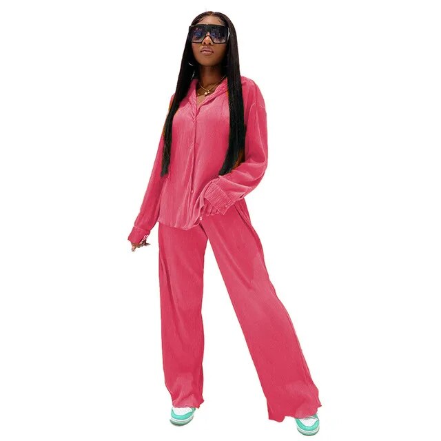 Women's Orange Long Sleeve Shirt Suit, Chiffon Tops, Wide Leg Pant, Sexy 2-Piece Set, Street Sweatsuit, Fitness Pit Strip Jacket