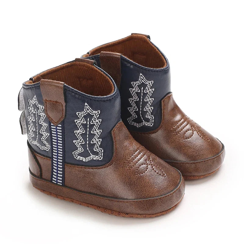 Western Denim Baby Winter Boots, Fashion Warm Casual First Walkers Shoes for Boys Girls 0-18 Months ﻿